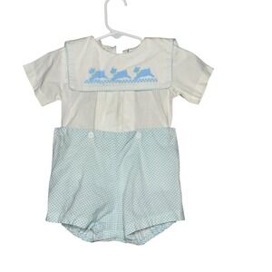 Sweet Potatoes Romper Vintage Sz 24 Blue Lambs Yellow Collars Spring Made In USA